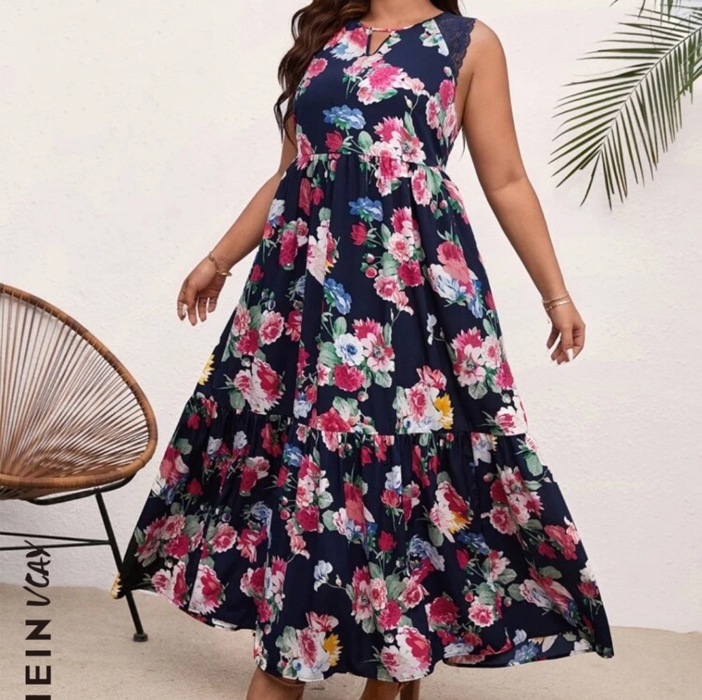Floral Print Ruffle Hem Maxi Dress